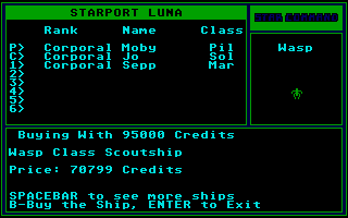 Star Command (Atari ST) screenshot: Buy a basic scouting ship