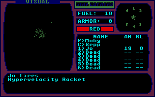 Star Command (Atari ST) screenshot: My "Hypervelocity Rocket" destroyed one freighter