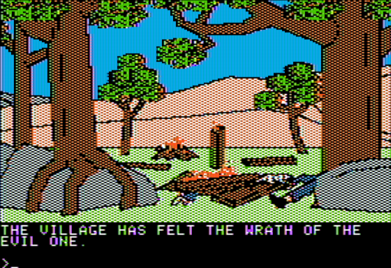 Dark Lord (Apple II) screenshot: A Village Burned By The Dark One