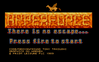 Hyperforce (Atari ST) screenshot: Title screen with horse animation