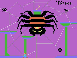 Tomarc the Barbarian (ColecoVision) screenshot: Tomarc needs to reach the top of the screen, and avoid spiders!