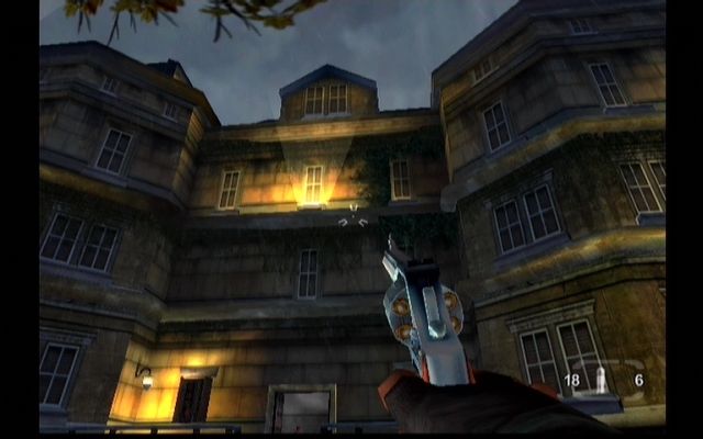 TimeSplitters: Future Perfect (Xbox) screenshot: A haunted, zombie filled mansion awaits you!