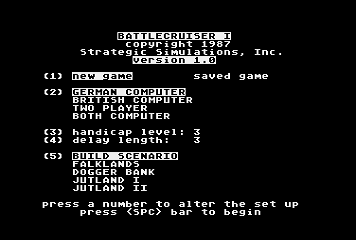Battle Cruiser (Atari 8-bit) screenshot: Main Menu