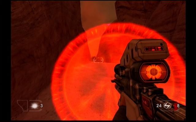 TimeSplitters: Future Perfect (Xbox) screenshot: The 2041 sniper rifle has a handy shield as a secondary mode