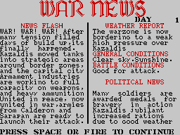 Tank Attack (ZX Spectrum) screenshot: War news