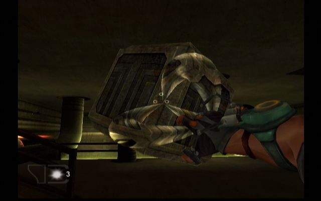 TimeSplitters: Future Perfect (Xbox) screenshot: The Temporal Up Link can move intermediate sized objects (Sill no jump button)