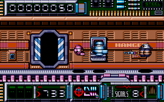 Steel (Atari ST) screenshot: Entering the hangar