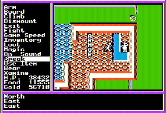 Questron II (Apple II) screenshot: Visiting an Armor Shop