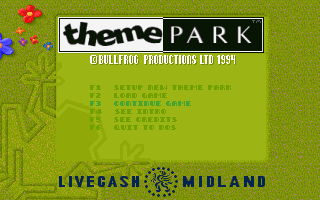 Theme Park (DOS) screenshot: Menu