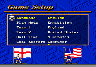 FIFA International Soccer (Genesis) screenshot: Main menu