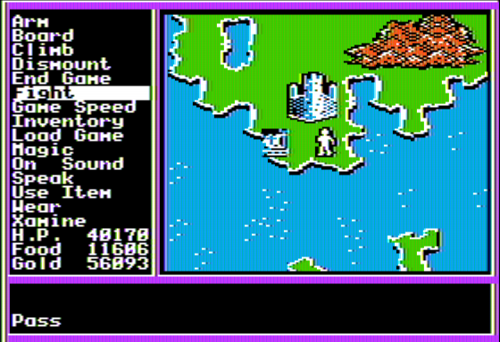 Questron II (Apple II) screenshot: Overview by a Castle