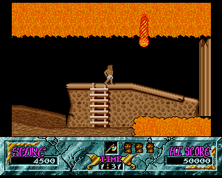 Ghouls 'N Ghosts (Amiga) screenshot: Area full of lava
