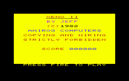 Xeno II (VIC-20) screenshot: Title screen.