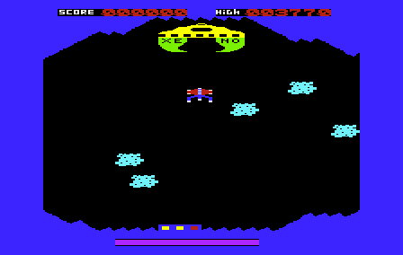 Xeno II (VIC-20) screenshot: Any contact with rocks will destroy your ship.