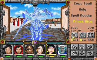Might and Magic: Clouds of Xeen (DOS) screenshot: City battle: Ghosts infest Winterkill. They can only be killed by magic.