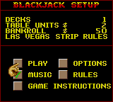 Poker Face Paul's Blackjack (Game Gear) screenshot: Setup