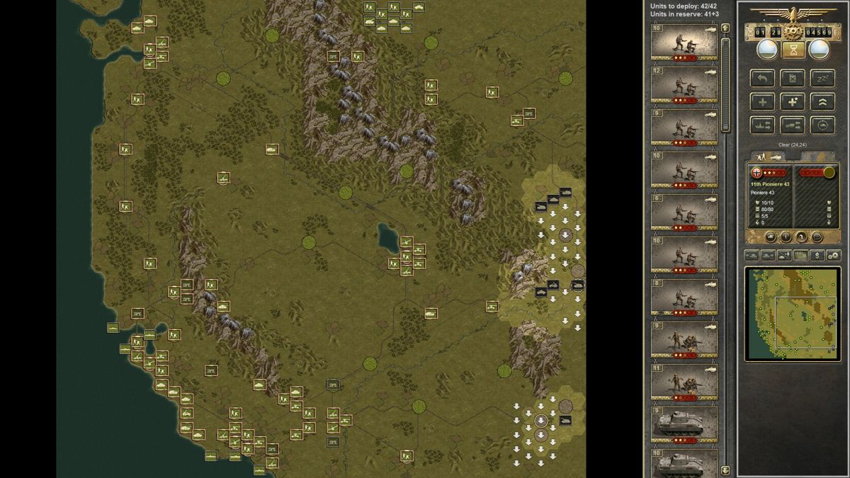 Panzer Corps: Wehrmacht (Windows) screenshot: Tactical map of the the U.S. western coast, the final mission for ultimate vitory