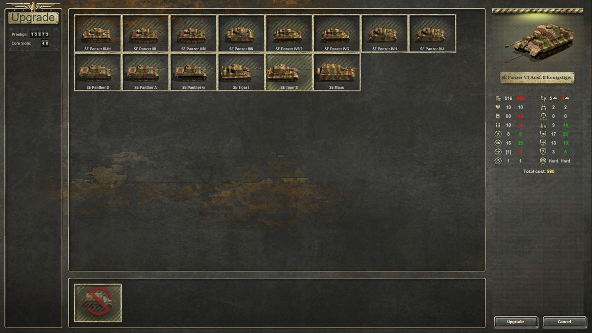 Panzer Corps: Wehrmacht (Windows) screenshot: List of available elite tank units with ambush summer camouflage pattern