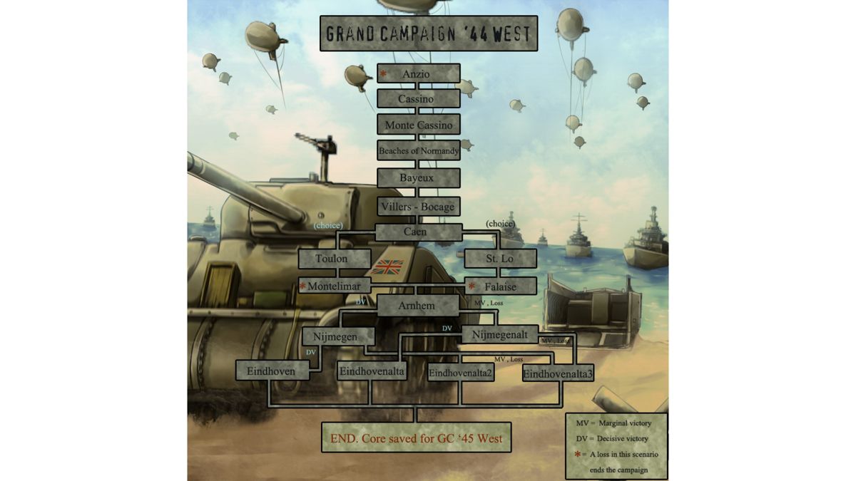 Panzer Corps: Grand Campaign '44 West (Windows) screenshot: Grand Campaign '44 West campaign path