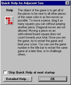 Adjacent See (Windows) screenshot: This help screen is displayed when the game loads, it is optional