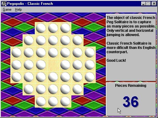 Pegopolis (Windows) screenshot: This is the classic French board