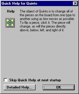 Quinto (Windows) screenshot: This window opens up whenever the game loads, it is optional and can be supressed.