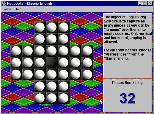 Pegopolis (Windows) screenshot: This is the classic English board