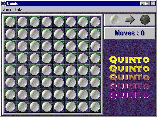 Quinto (Windows) screenshot: This is the largest game area available, the playing pieces have been altered too.