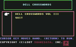 Dell Crossword Puzzles: Volume III (Commodore 64) screenshot: Selecting the volume to run