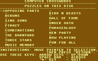 Dell Crossword Puzzles: Volume III (Commodore 64) screenshot: Selecting the puzzle