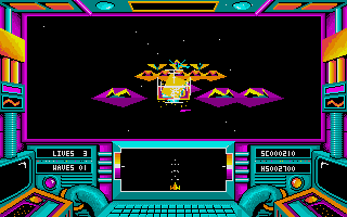 3D Galax (Atari ST) screenshot: Shooting at the first wave