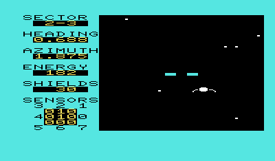 Shootout at the OK Galaxy (VIC-20) screenshot: An enemy raider attacks.