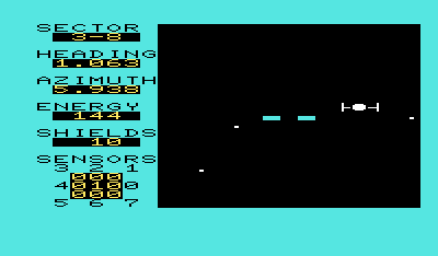 Shootout at the OK Galaxy (VIC-20) screenshot: Stopping by the supply ship.