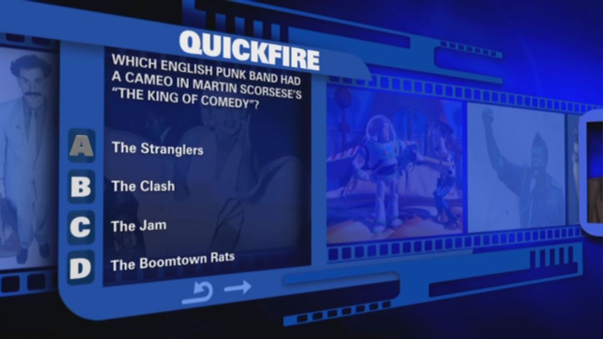 Barry Norman's Christmas Movie Quiz (DVD Player) screenshot: A typical question. Here the player selects their answer A,B,C or D and is immediately told whether it is right or wrong