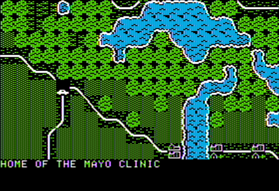 Roadwar 2000 (Apple II) screenshot: Visiting the Mayo Clinic