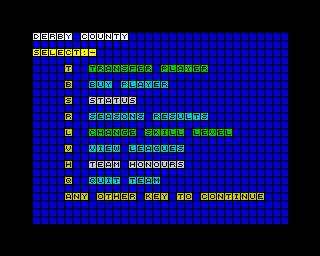 Advanced Soccer Simulator (ZX Spectrum) screenshot: The main menu