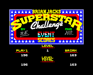 Brian Jacks Superstar Challenge (ZX Spectrum) screenshot: At the end of each event, the score status displays the event score and the total score
