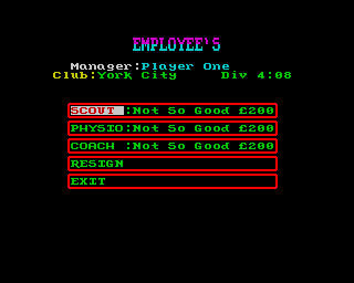 Multi-Player Soccer Manager (ZX Spectrum) screenshot: This is where you choose how to pay your staff