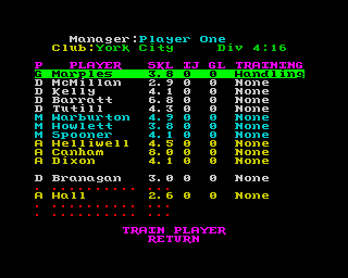 Multi-Player Soccer Manager (ZX Spectrum) screenshot: You can set training methods for your players