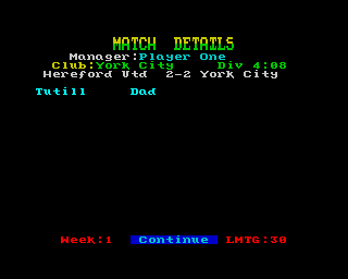 Multi-Player Soccer Manager (ZX Spectrum) screenshot: YES! Dad got on the scoresheet!