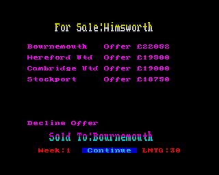 Multi-Player Soccer Manager (ZX Spectrum) screenshot: Aaaaand SOLD to Bournemouth