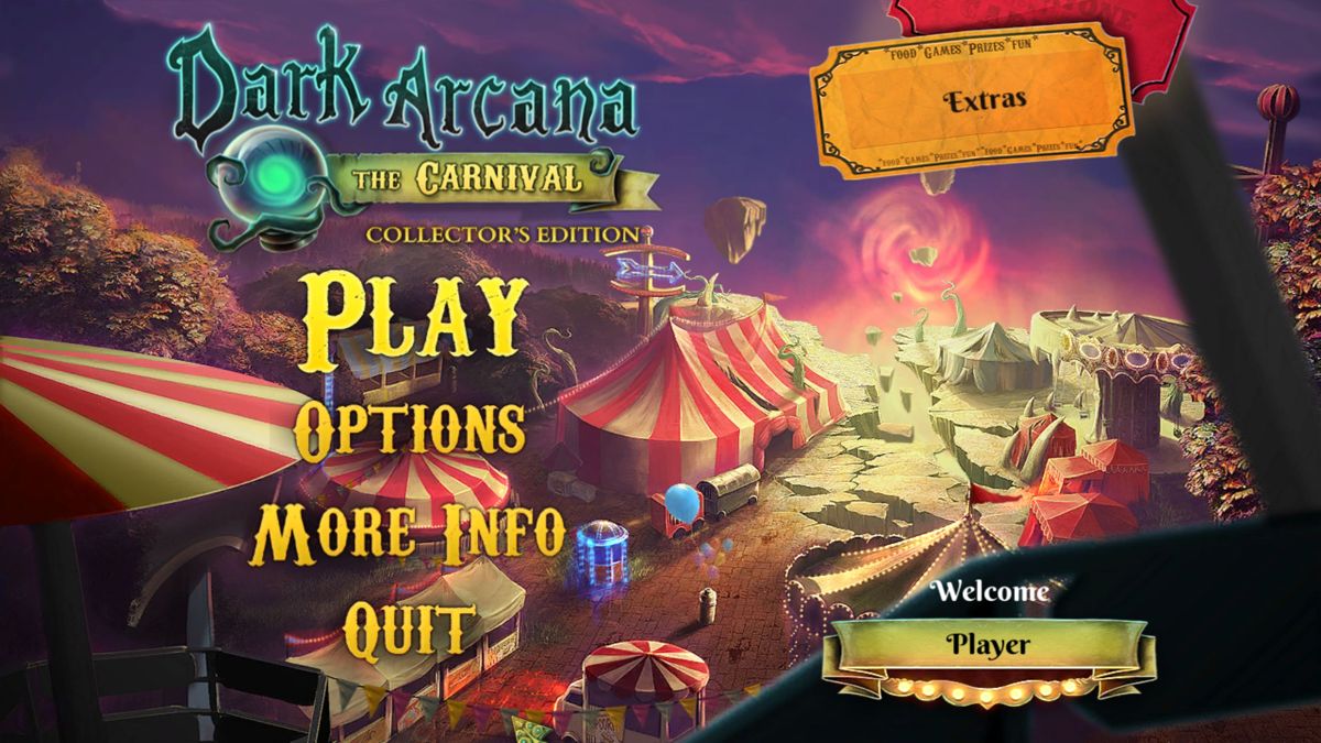 Dark Arcana: The Carnival (Windows) screenshot: The title screen and main menu