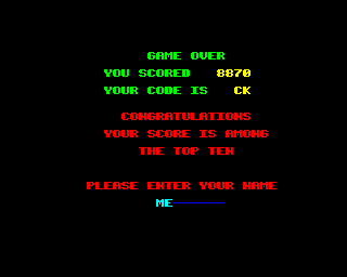Classic Muncher (ZX Spectrum) screenshot: Oh well we can still insert our name for the high-score, or my name that shall be