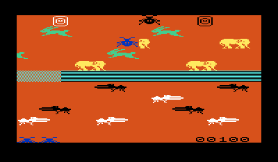 Menagerie (VIC-20) screenshot: You have to be very careful with your timing to get the bugs home.
