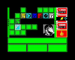 Emlyn Hughes Arcade Quiz (ZX Spectrum) screenshot: You are heading towards lose and you have become stuck, Emlyn shows his despair
