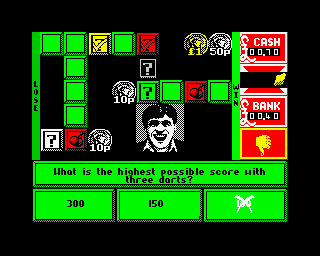 Emlyn Hughes Arcade Quiz (ZX Spectrum) screenshot: WHAT?? 180 IS the highest score in three darts! It's a fix I say! A SCANDAL!
