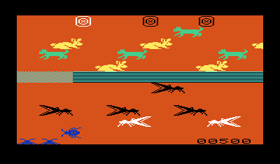 Menagerie (VIC-20) screenshot: After completing a round, the game restarts but with more animals on the screen.