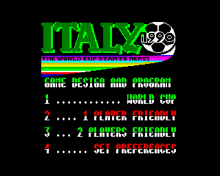 World Class Soccer (ZX Spectrum) screenshot: Title screen