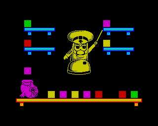 First Class with the Shoe People (ZX Spectrum) screenshot: This is colours, on easy you put the coloured blocks where they belong