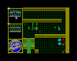 Ninja Massacre (ZX Spectrum) screenshot: Shooting these icons stops the enemies from re-spawning...but of course if you've played Gauntlet already you'd have known that...I've said that before haven't I?